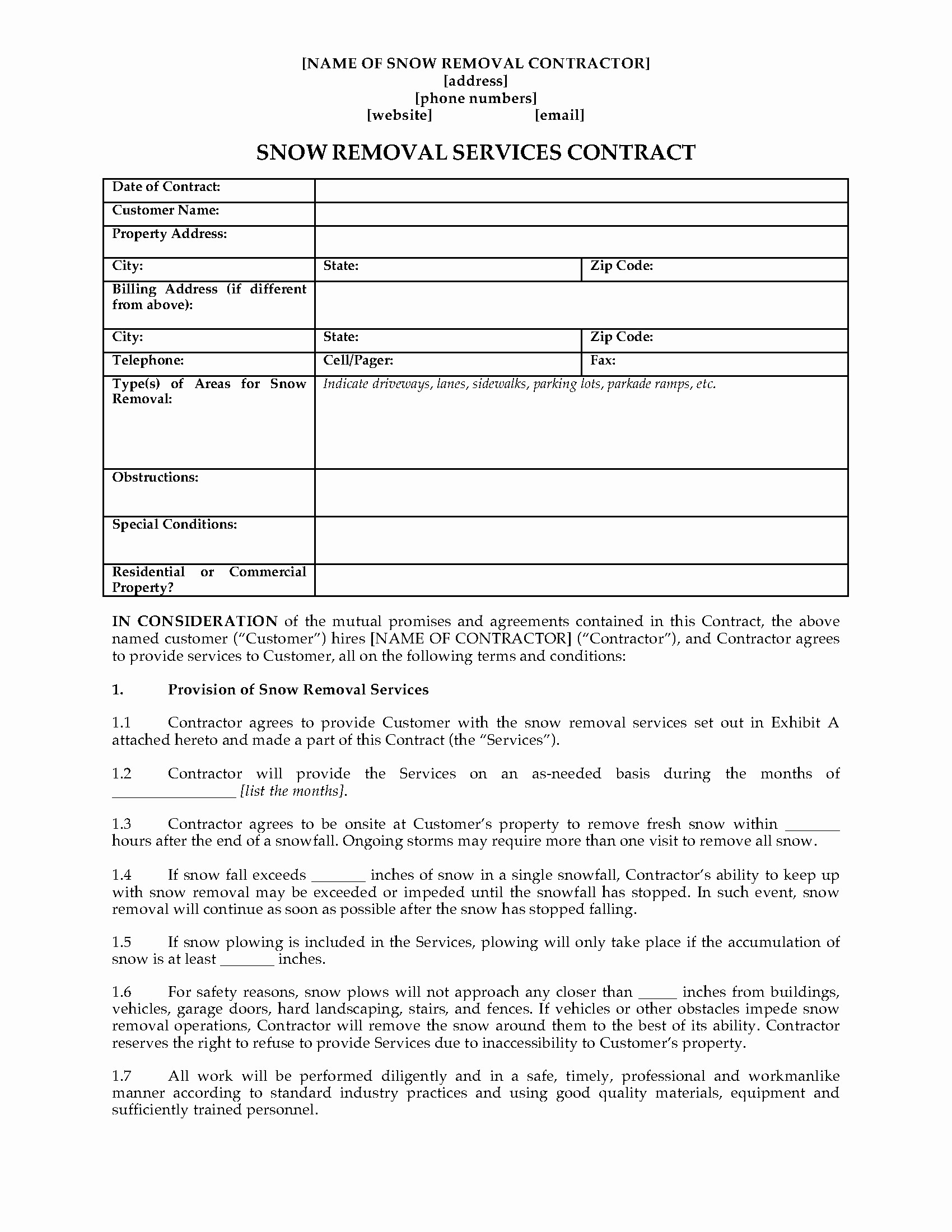 1 Page Contract Template New E Awesome Snow