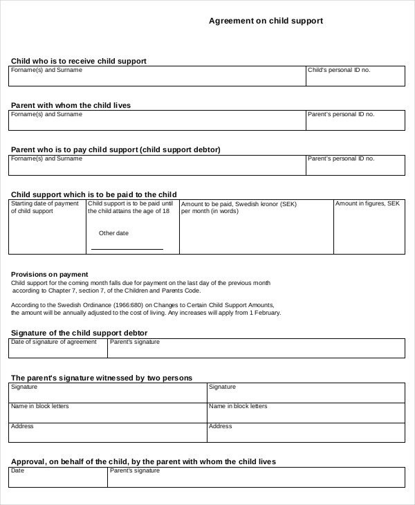 10 Child Support Agreement Templates PDF DOC Free Premium Document Sample Between