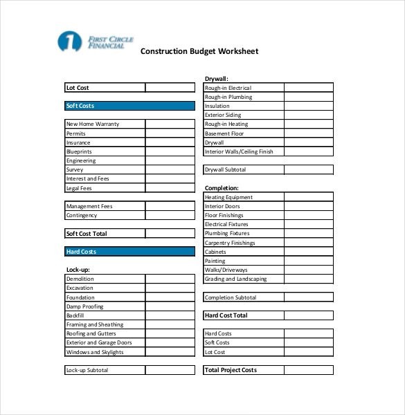 10 Construction Budget Templates Free Sample Example Format Document Residential