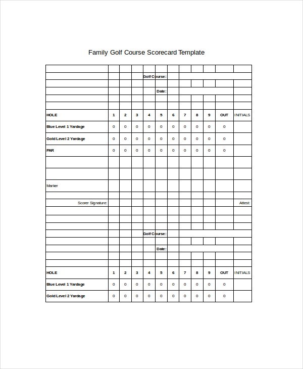 10 Golf Scorecard Templates PDF Word Excel Free Premium Document Score Tracking Spreadsheet