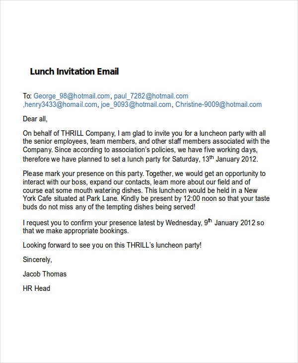10 Invitation Email Examples Samples PDF Word Document Lunch