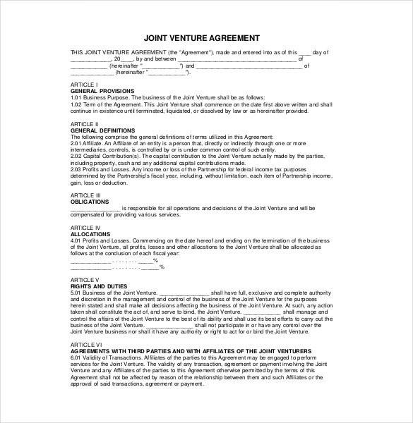 10 Joint Venture Agreement Templates Free Sample Example Format Document Template