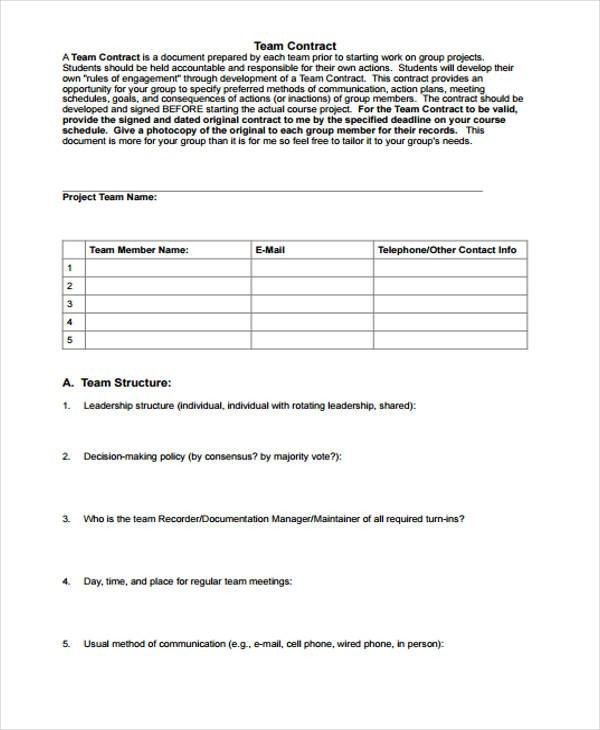 10 Project Contract S Sample Examples Free Premium Document Team Contracts