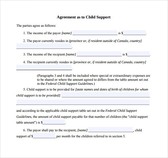 10 Sample Child Support Agreement Templates PDF Document Between Parents