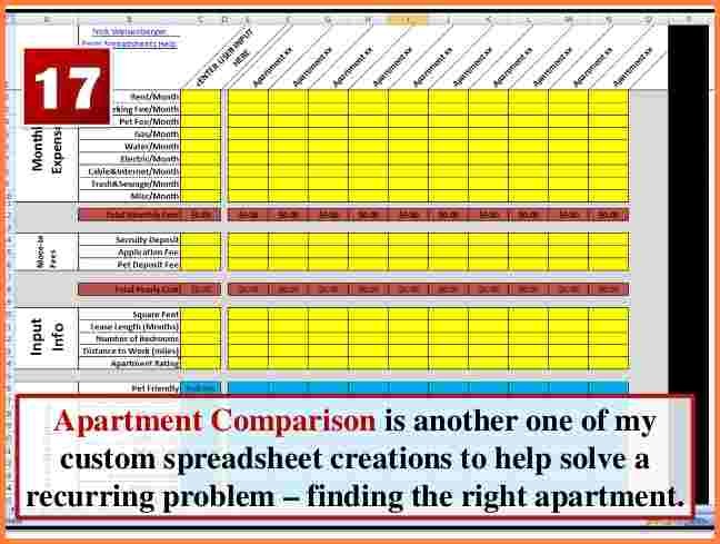 11 Apartment Comparison Spreadsheet Excel Spreadsheets Group Document Template
