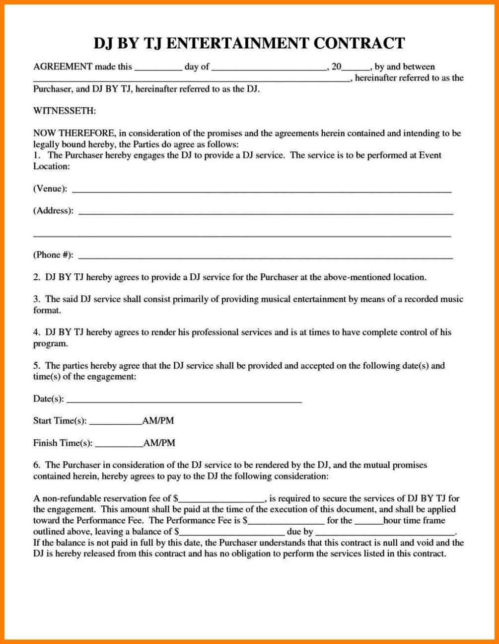 11 Entertainment Contracts Templates Business Opportunity Program Document Contract Template