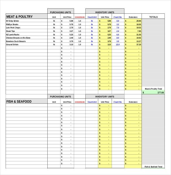 11 Restaurant Inventory Templates Free Sample Example Format Document Excel Spreadsheet For