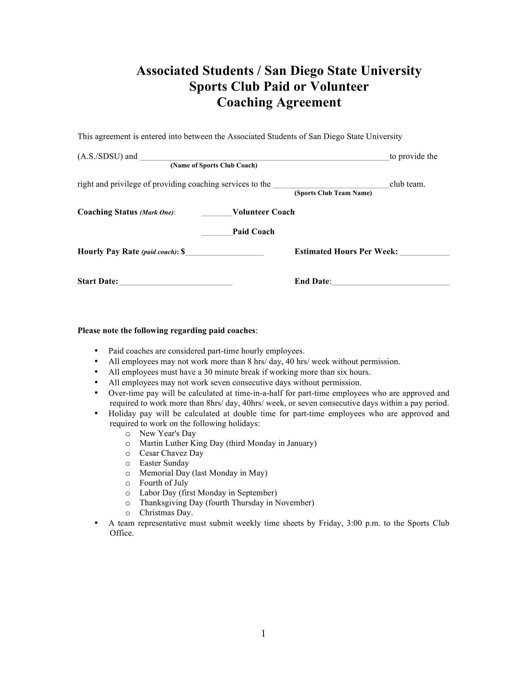 11 Sports Coach Contract Examples PDF Document