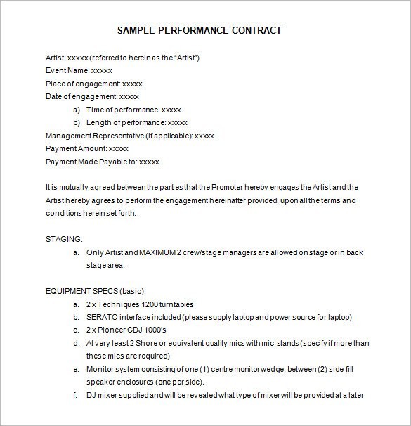 12 Performance Contract Templates Free Word PDF Documents Document Entertainment