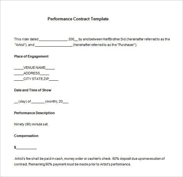 12 Performance Contract Templates Free Word PDF Documents Document Entertainment Contracts