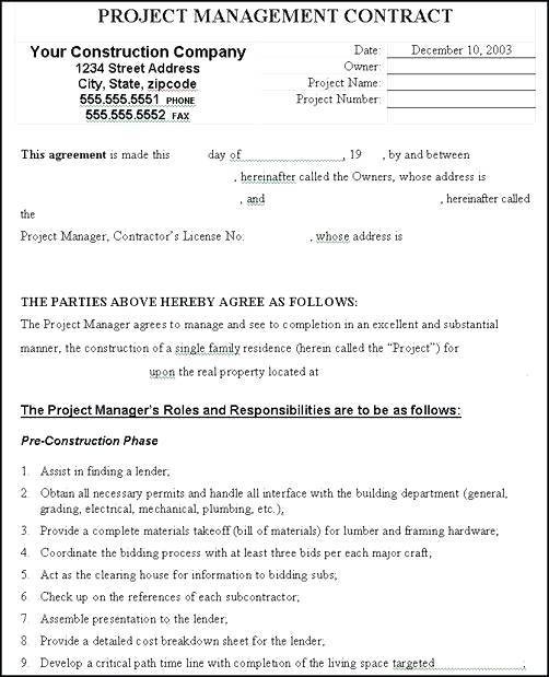 13 Construction Management Agreement Template Commercial Contract Document Project