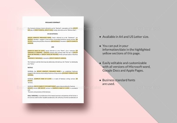13 Sample Freelance Contract Templates Free Example Document Design