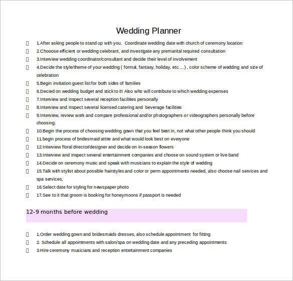 13 Wedding Planner Templates Free Sample Example Format Document Template