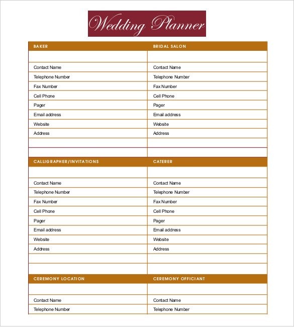 13 Wedding Planner Templates Free Sample Example Format Document Template
