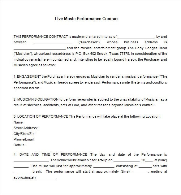 14 Music Contract S Word PDF Free Premium Document Entertainment