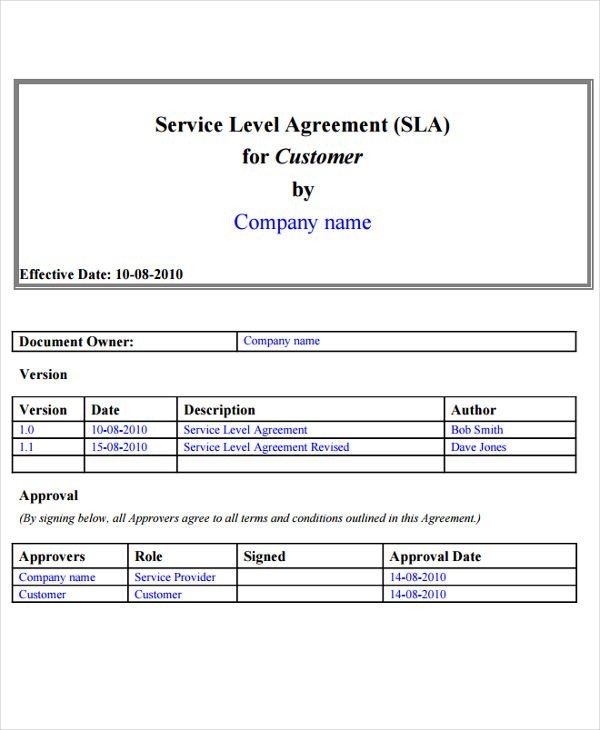 14 Service Level Agreement S Free Word PDF Documents Document Sla