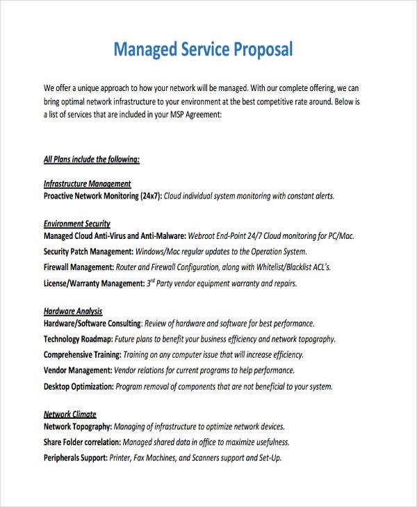 14 Service Proposal Examples PDF Word Pages Document Managed Samples