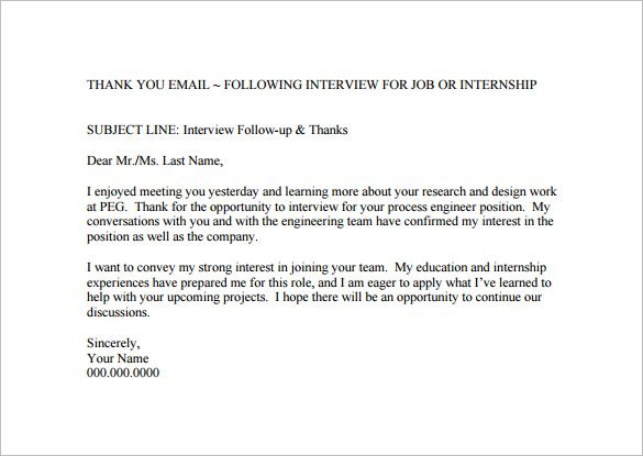14 Thank You Email After Interview DOC Excel PDF Free Document Sample Follow Up