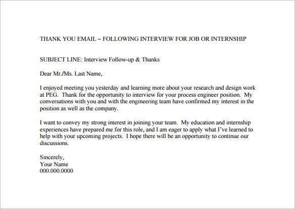 14 Thank You Email After Interview DOC Excel PDF Free Document Subject