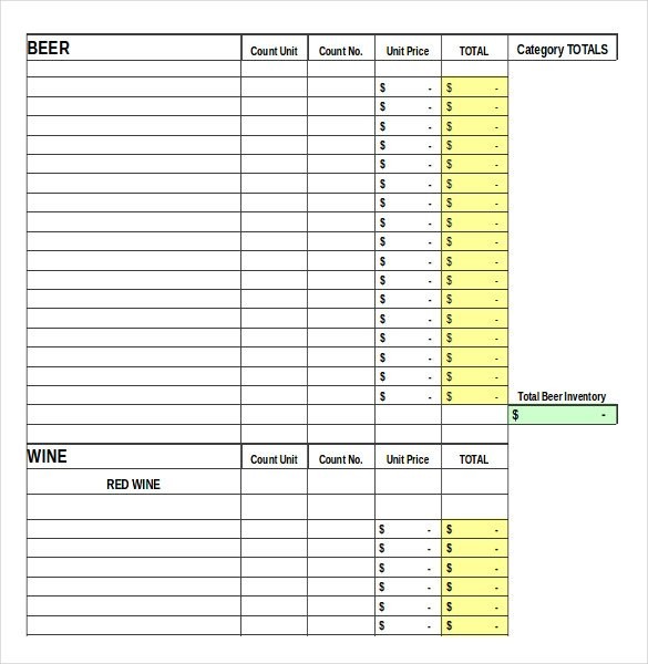 15 Bar Inventory Templates Free Sample Example Format Download Document Spreadsheet