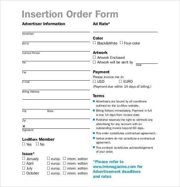 15 Insertion Order Templates Free Sample Example Format Document Advertising Template