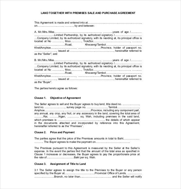 15 Sales Agreement Templates Free Sample Example At Document Land Sale