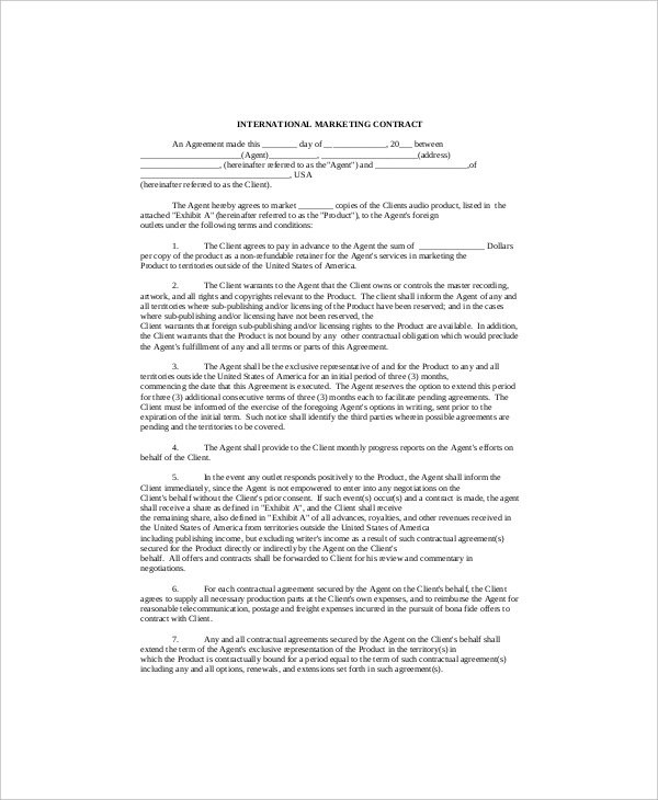 16 Marketing Contract S Free Sample Example Format Document Digital