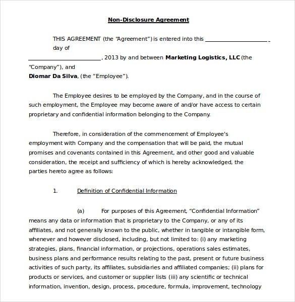 19 Word Non Disclosure Agreement Templates Free Download Document Confidentiality Template