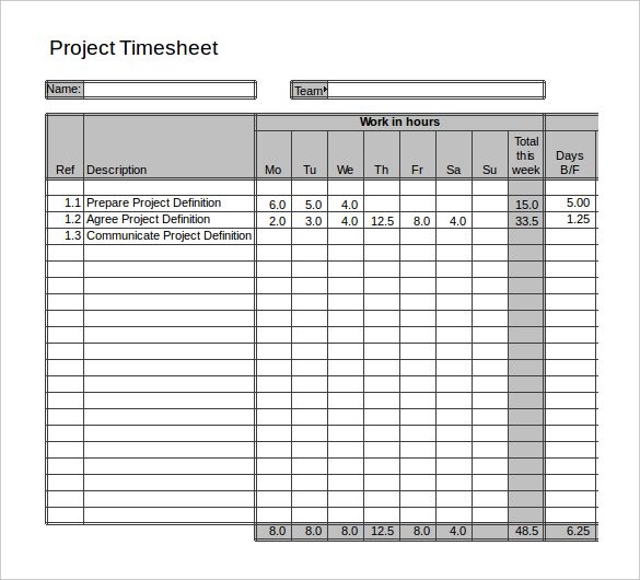 20 Project Timesheet Templates Samples DOC PDF Excel Free Document Template With