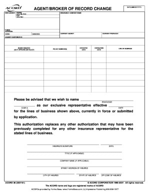 2007 2018 Form Acord 36 Fill Online Printable Fillable Blank Document Agent Of
