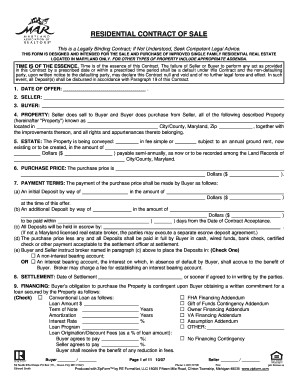 2007 Form MAR Residential Contract Of Sale Fill Online Printable Document Maryland
