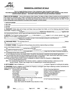 2008 Form MAR Residential Contract Of Sale Fill Online Printable Document Maryland