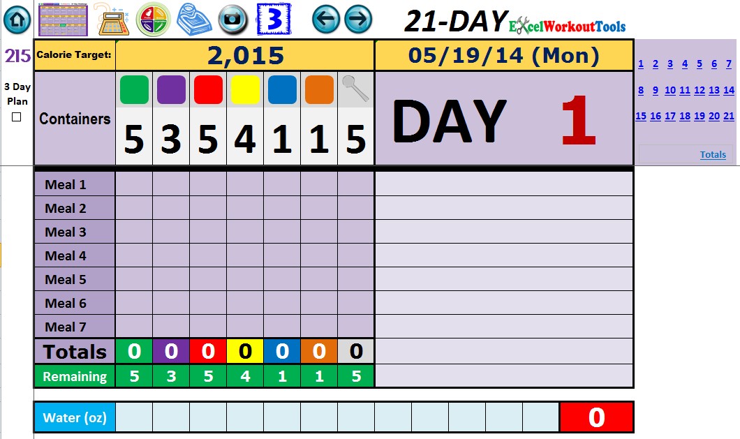 21 Day FIX Excel Workout Tools Document Fix Spreadsheet