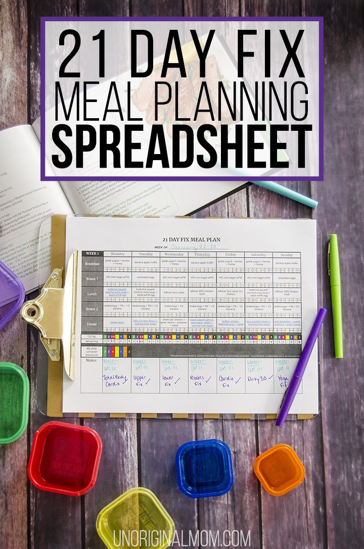 21 Day Fix Meal Plan Spreadsheet Free Self Calculating Google Document