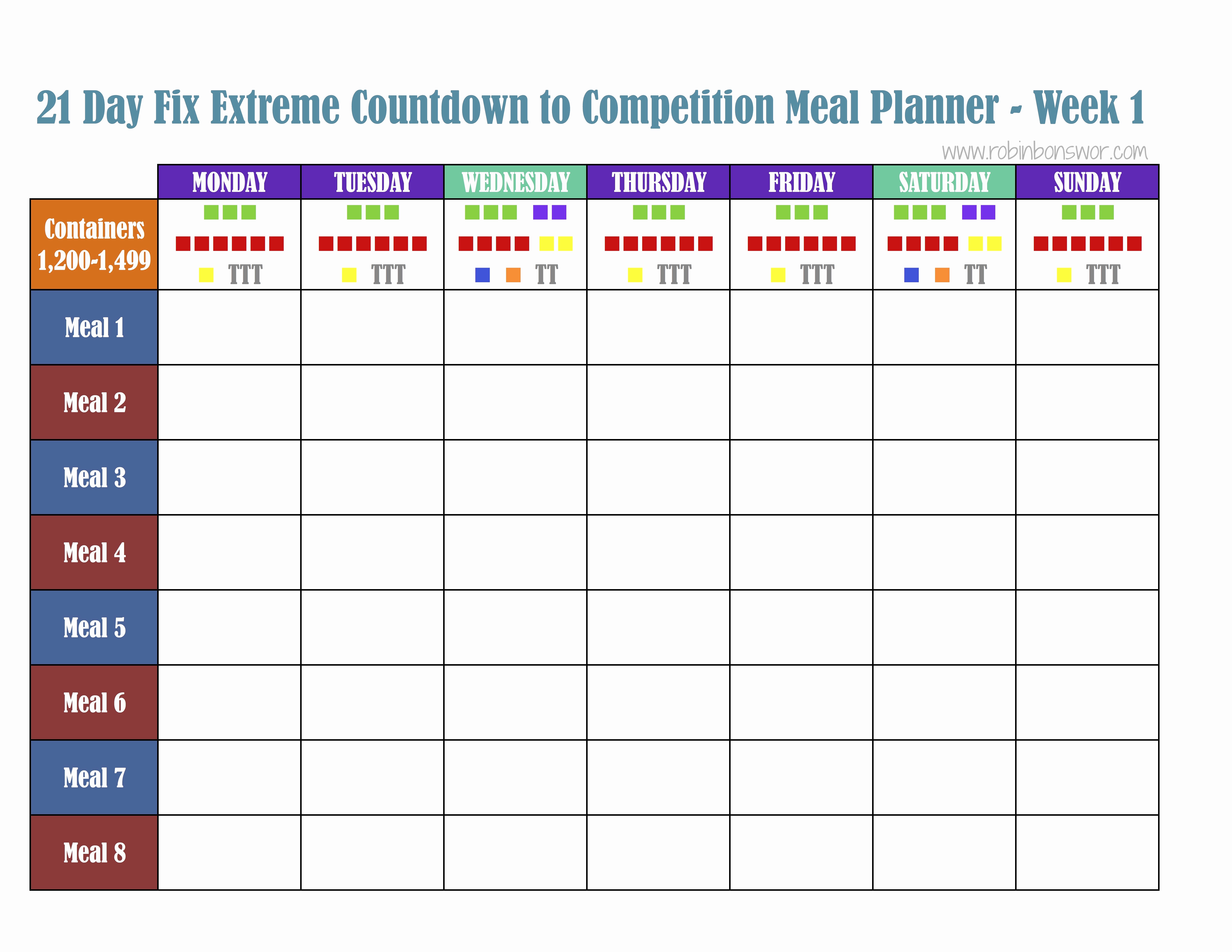 21 Day Fix Meal Plan Template Excel Unique Printable