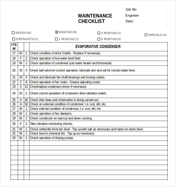 21 Maintenance Checklist Templates PDF DOC Free Premium Document Vehicle Excel