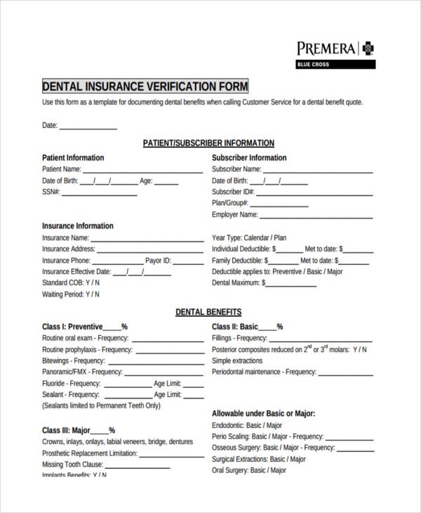 22 Insurance Verification Forms In PDF Document Form Template