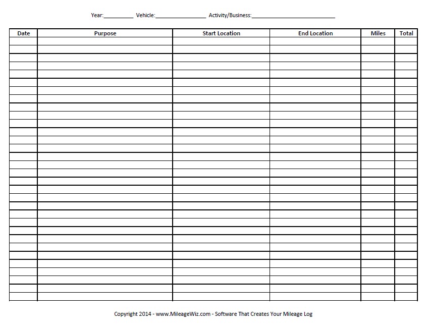 22 Printable Mileage Log Examples PDF Document Irs Template