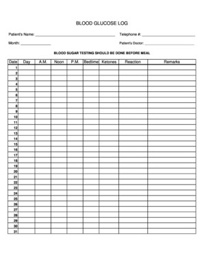 23 Printable Blood Sugar Log Forms And Templates Fillable Samples Document Diabetes Sheet