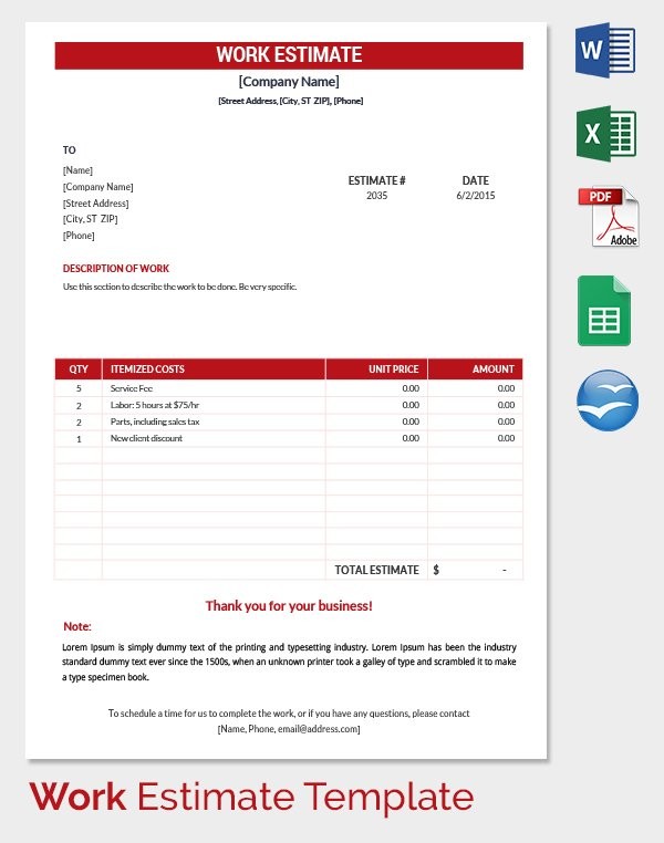 26 Blank Estimate S PDF DOC Excel ODT Free Premium Document Google