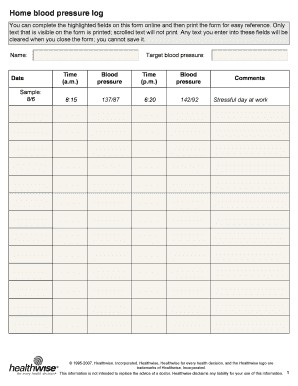28 Printable Blood Pressure Tracker Forms And S Fillable Document