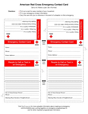 33 Printable American Red Cross Emergency Contact Card Forms And Document