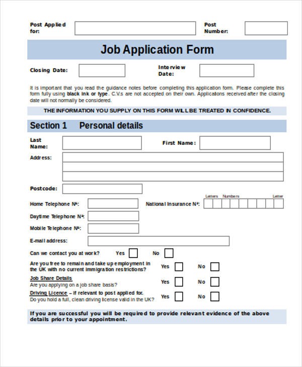 35 Free Job Application Form Template Document Applying