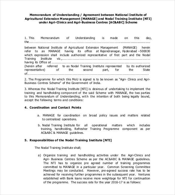 35 Memorandum Of Understanding Templates PDF DOC Free Document Agreement Sample Business