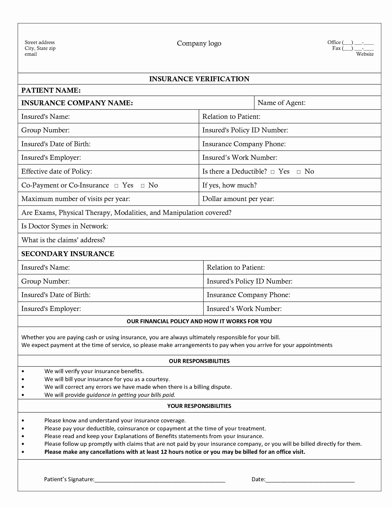 38 Unique Collection Of Dental Insurance Verification Form Template Document