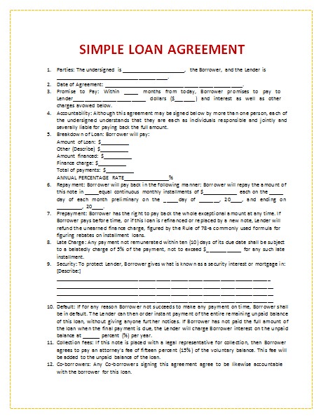 45 Loan Agreement Templates Samples Write Perfect Agreements Document Hard Money Template