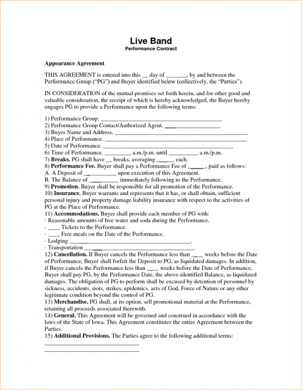 5 Band Contract Examples PDF Document Template