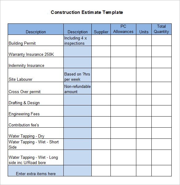 5 Construction Estimate Templates PDF DOC Excel Free Document Estimating Spreadsheet Template
