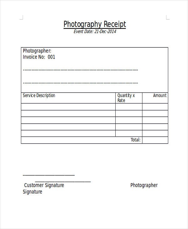 5 Photography Receipt Templates Free Sample Example Format Document