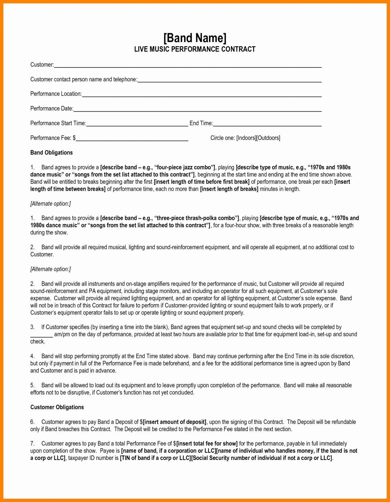 50 Awesome Band Contract Template Pdf DOCUMENTS IDEAS Document